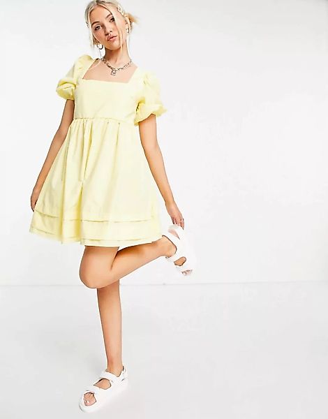 ASOS DESIGN – Mini-Hängerkleid aus Baumwolle mit eckigem Ausschnitt und ges günstig online kaufen