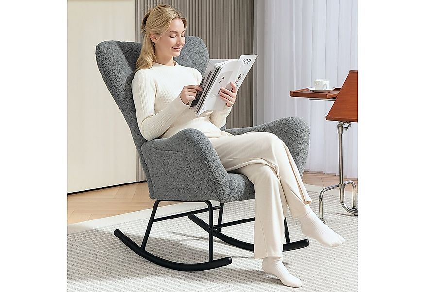 HOMCOM Schaukelstuhl Schaukelsessel mit Teddystoff-Optik Armlehne Stillsess günstig online kaufen