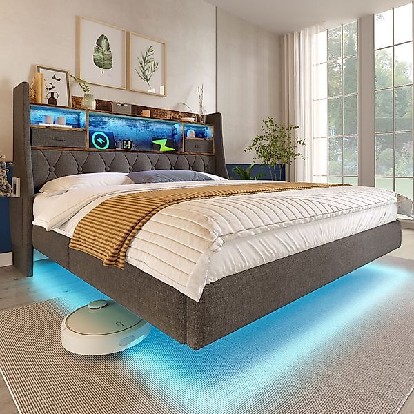 Flieks Polsterbett, Schwebebett 160x200cm mit LED-Beleuchtung, günstig online kaufen