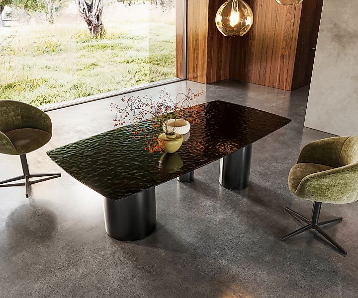 Esstisch Edge Boot 200x100 Reliefglas Rauchschwarz 3D-Design Troa Edelstahl günstig online kaufen
