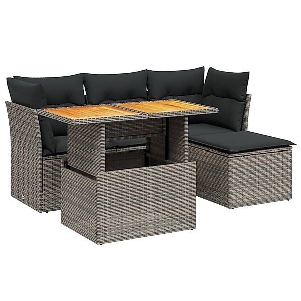vidaXL 6-Tlg Garten-Sofagarnitur mit Kissen Grau Poly Rattan 3270808 günstig online kaufen