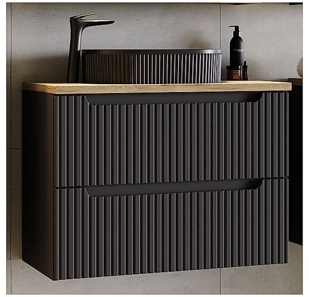 Lomadox Waschtisch NEWPORT-56-BLACK, in schwarz mit Eiche, gerillte Front, günstig online kaufen