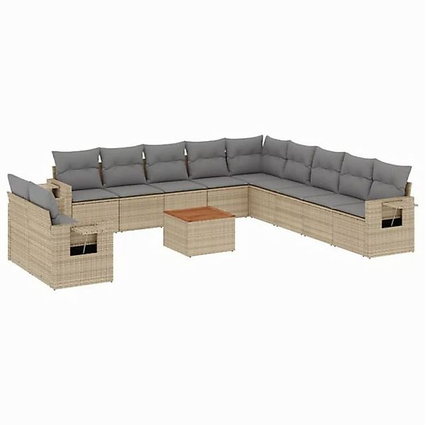 vidaXL Sofaelement 12-tlg. Garten-Sofagarnitur mit Kissen Beige Poly Rattan günstig online kaufen