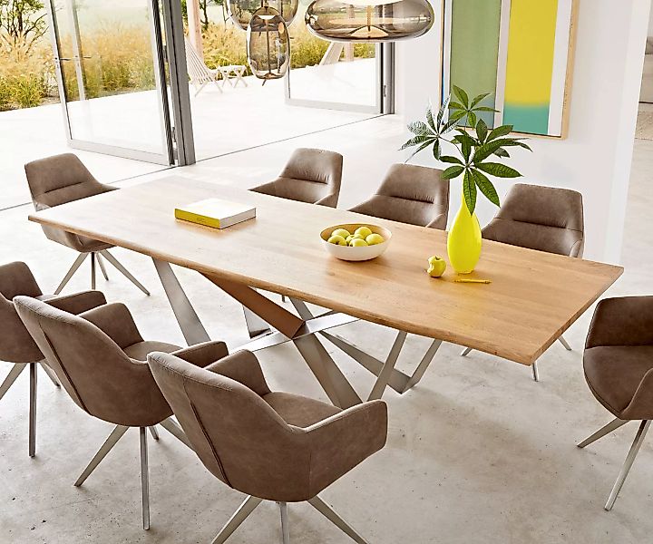 Esstisch Edge 260x100x2,5-3 Eiche Natur Spider Flachstahl Edelstahl Live-Ed günstig online kaufen