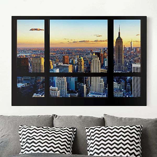 Leinwandbild New York - Querformat Fensterausblick - Sonnenaufgang New York günstig online kaufen