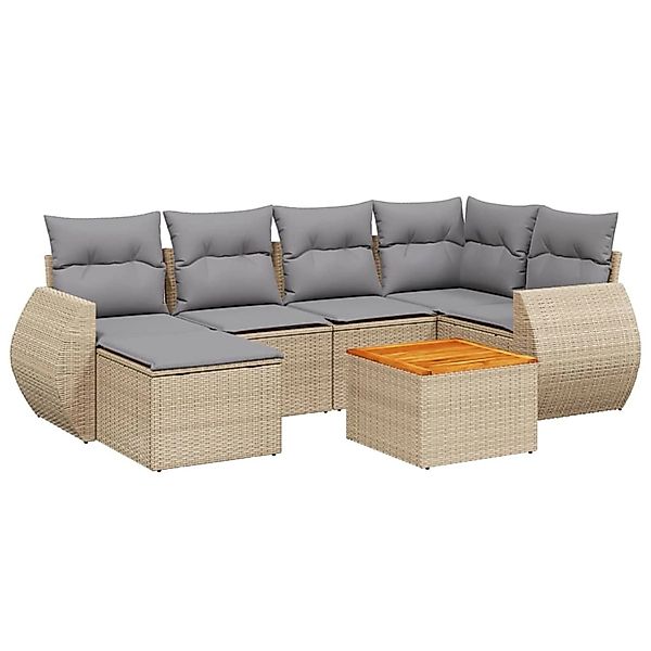 vidaXL 7-Tlg Garten-Sofagarnitur mit Kissen Beige Poly Rattan 3257438 günstig online kaufen