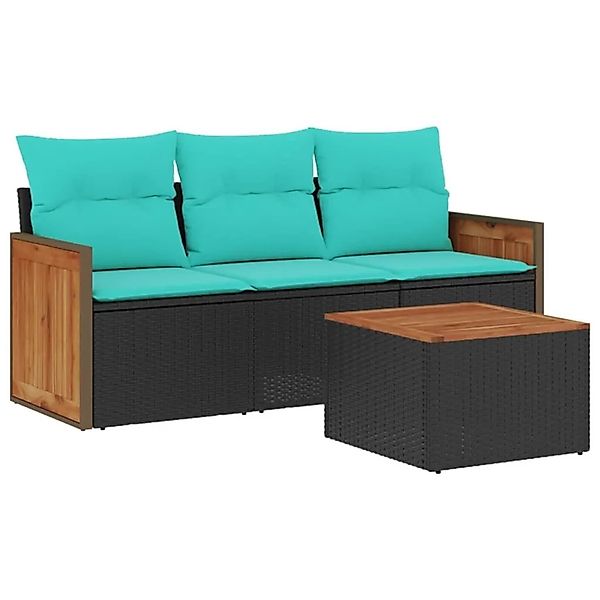 vidaXL 4-Tlg Gartensofa-Set mit Kissen Schwarz Polyrattan 3227443 günstig online kaufen