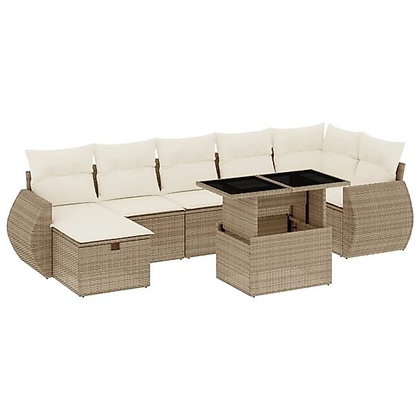 vidaXL 8-Tlg Garten-Sofagarnitur mit Kissen Beige Poly Rattan 3275148 günstig online kaufen