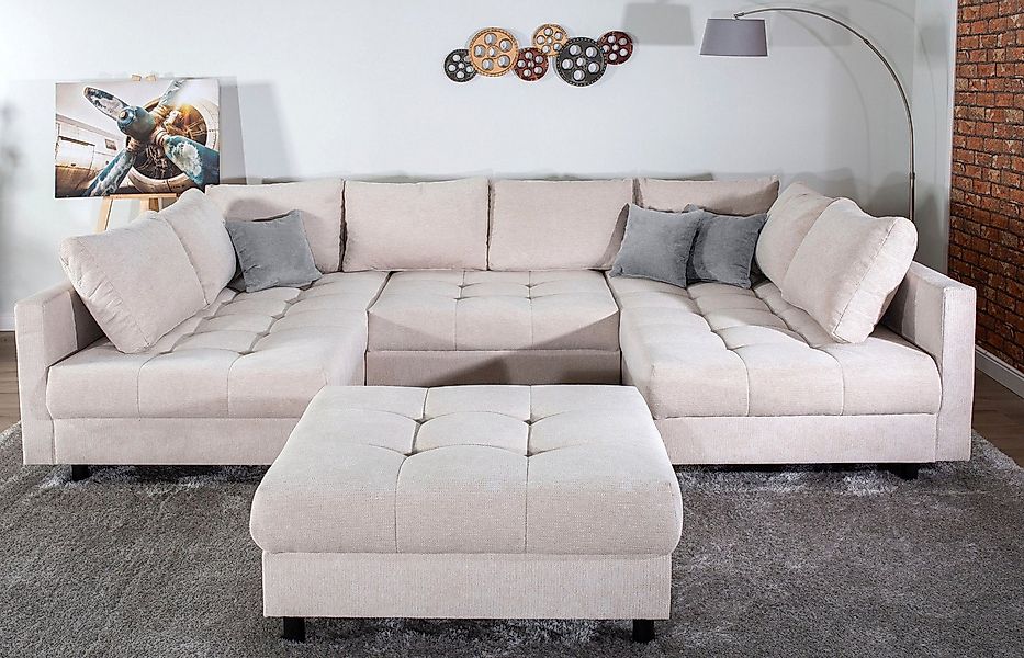 COLLECTION AB Wohnlandschaft Toni U-Form, B: 298 cm, mit Hocker & 3 Zierkis günstig online kaufen