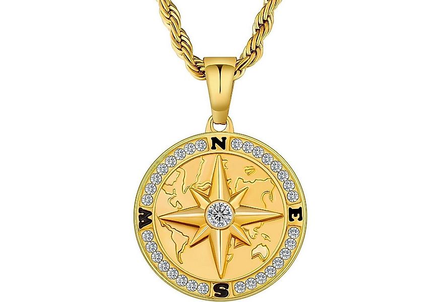 LuxusKollektion Kette und Anhänger Set Herren Kette mit Kompass Anhänger 18 günstig online kaufen