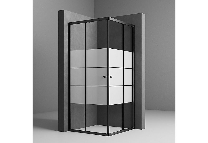 Boromal Eckdusche Duschkabine Schwarz mit Schiebetür Milchglas Höhe:185cm, günstig online kaufen
