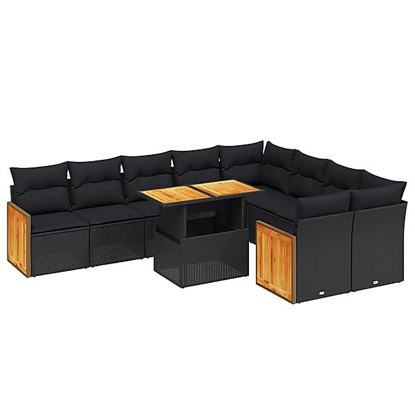 vidaXL 10-Tlg Garten-Sofagarnitur mit Kissen Schwarz Poly Rattan 3274114 günstig online kaufen