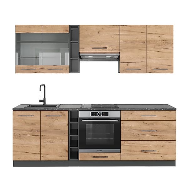 Vicco Fame-Line Küchenzeile Goldkraft Eiche/Anthrazit 235 cm AP Anthrazit o günstig online kaufen