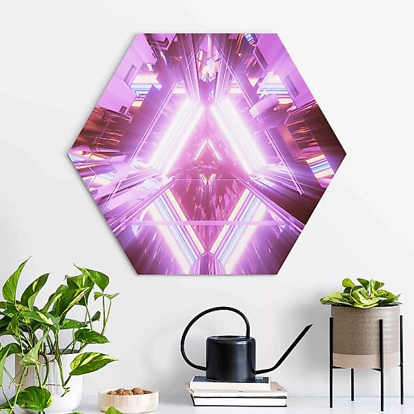 Hexagon-Alu-Dibond Bild Neonlichter im Dreieck günstig online kaufen