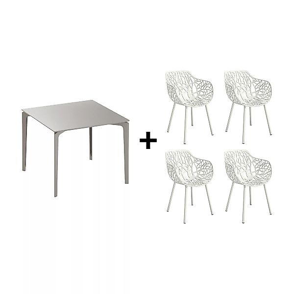 Fast - AllSize Gartentisch 90x90cm + Forest Stuhl 4er Set - eisengrau/weiß/ günstig online kaufen