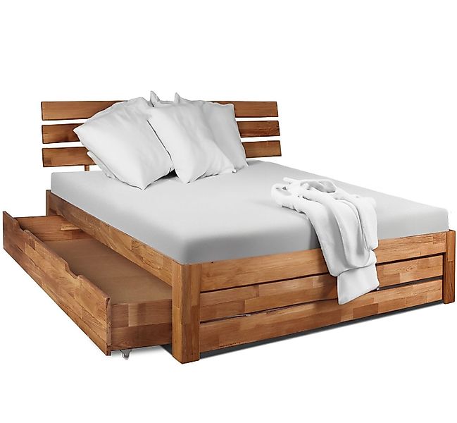 Homeline Holzbett Doppelbett 140x200 180×200 Eiche Bettgestell Massiv Bett günstig online kaufen