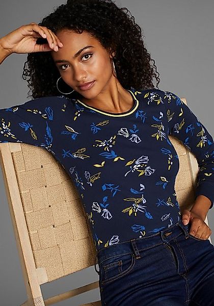 KangaROOS Langarmshirt mit Allover-Print und Kontrastdetails günstig online kaufen