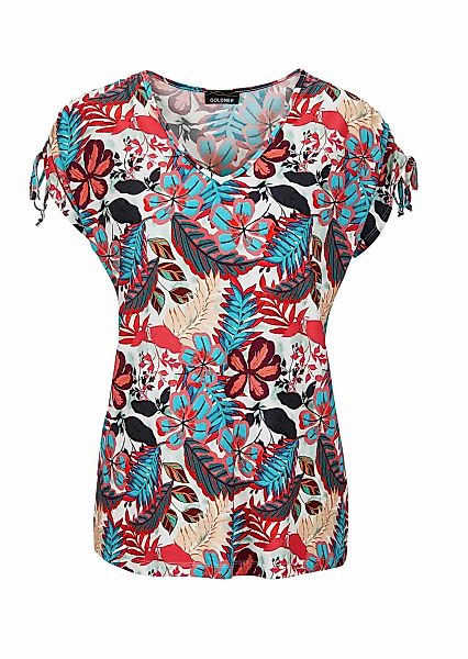 GOLDNER Kurzarmshirt "Kurzgröße Florales Oberteil mit V-Ausschnitt" Blumend günstig online kaufen