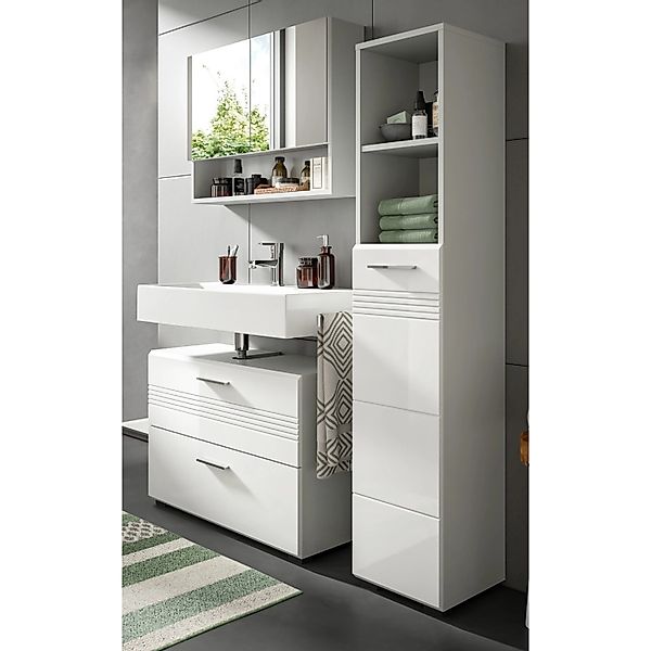 Inn.Furn Badmöbel-Set 3-teilig Weiß Hochglanz Grau 125 cm Soft-Close Carlo günstig online kaufen