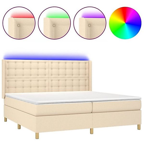 vidaXL Boxspringbett Boxspringbett mit Matratze LED Creme 200x200 cm Stoff günstig online kaufen