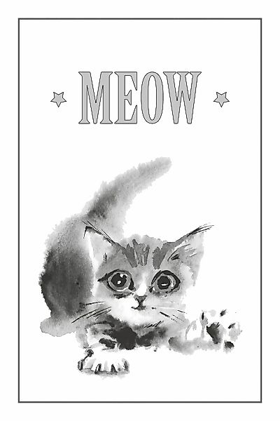 queence Leinwandbild "Katze MEOW", Kunst-Modern-Schriftzug-Tiere-Katze-Katz günstig online kaufen