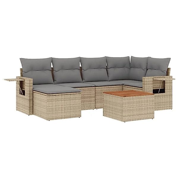vidaXL 7-Tlg Garten-Sofagarnitur mit Kissen Beige Poly Rattan 3224666 günstig online kaufen