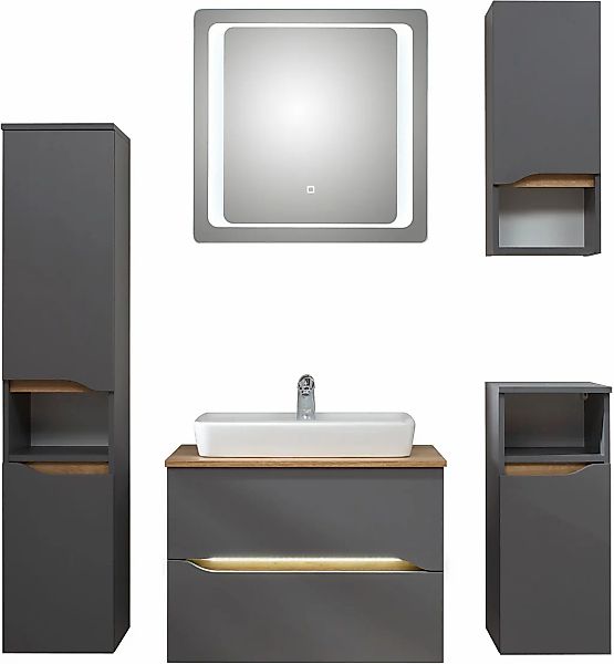 Saphir Badmöbel-Set "Quickset 5-teilig, Keramik-Aufsatzbecken mit LED-Spieg günstig online kaufen