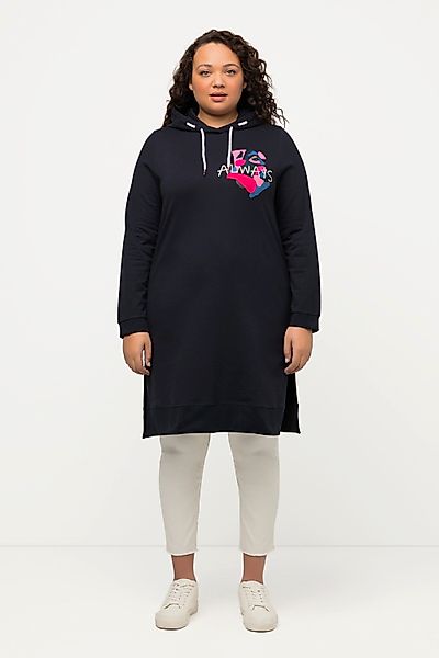 Ulla Popken Sweatshirt Long-Hoodie Schriftmotiv Seitenschlitze günstig online kaufen