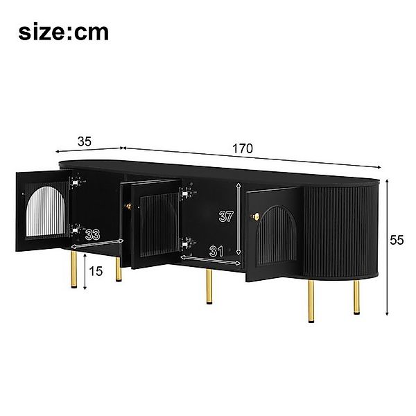 Ulife TV-Schrank Lowboard mit Glastüren, TV-Möbel, goldene Griffe und Beine günstig online kaufen