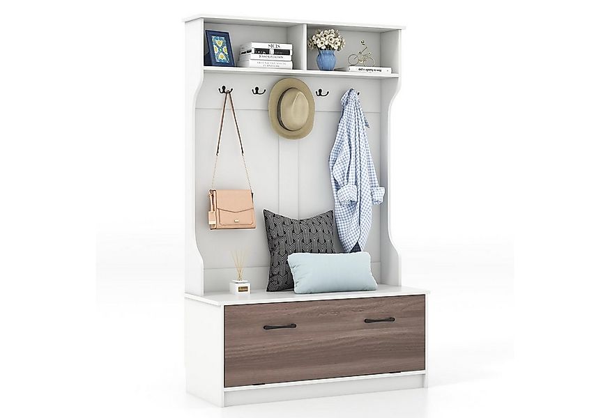 COSTWAY Garderobenständer, (1 St), mit Sitzbank, 5 Doppelhaken & Fächern, 1 günstig online kaufen