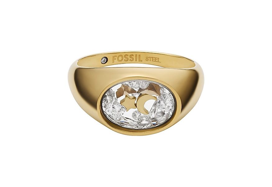 Fossil Fingerring Schmuck Geschenk Edelstahl SADIE Mond Stern, mit Zirkonia günstig online kaufen