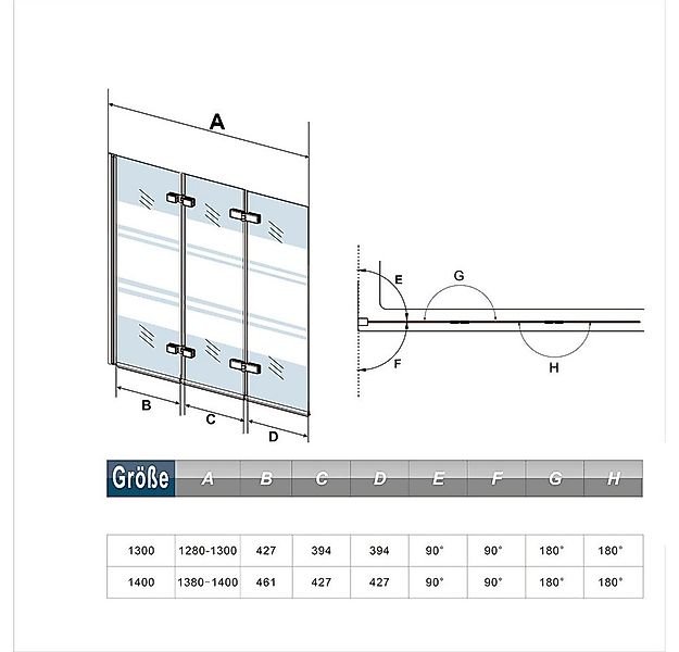 duschspa Badewannenaufsatz 140cm 6mm ESG Faltwand Duschabtrennung Badewanne günstig online kaufen
