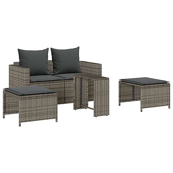 vidaXL Loungesofa 5-tlg. Garten-Sofagarnitur Kissen Stapelbar Grau Poly Rat günstig online kaufen