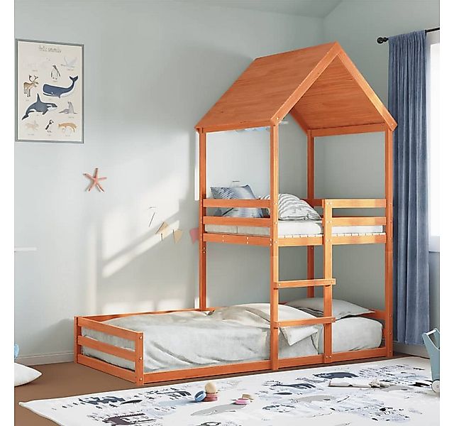 vidaXL Bett, Etagenbett mit Dach Wachsbraun 90x200 cm Massivholz Kiefer günstig online kaufen