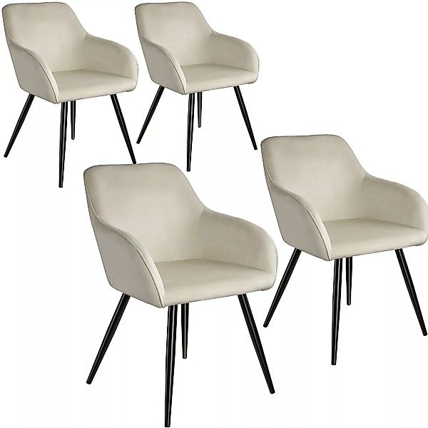4er Set Stuhl Marilyn Samtoptik, schwarze Stuhlbeine - crème/schwarz günstig online kaufen