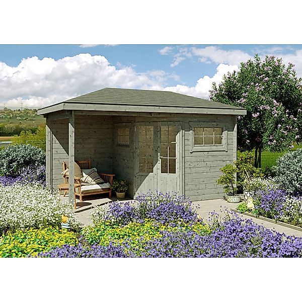 Fjordholz 5-Eck Gartenhaus Modell Evelyn 2B Grau Imprägniert günstig online kaufen