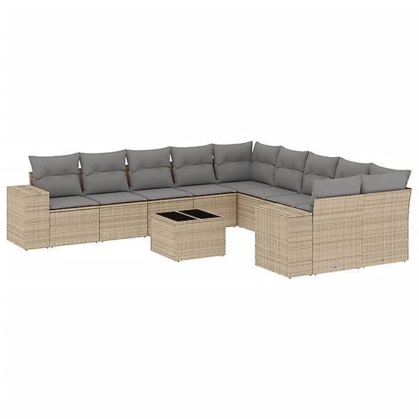 vidaXL 11-Tlg Garten-Sofagarnitur mit Kissen Beige Poly Rattan 3255456 günstig online kaufen