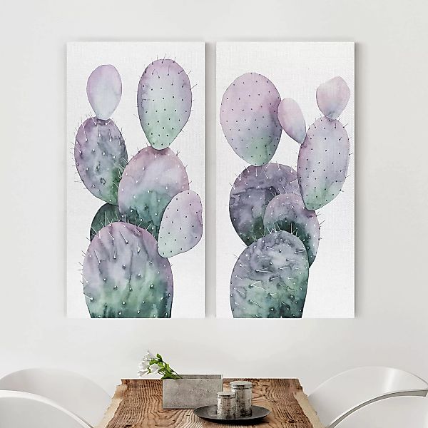 2-teiliges Leinwandbild Botanik - Hochformat Kaktus in Lila Set I günstig online kaufen
