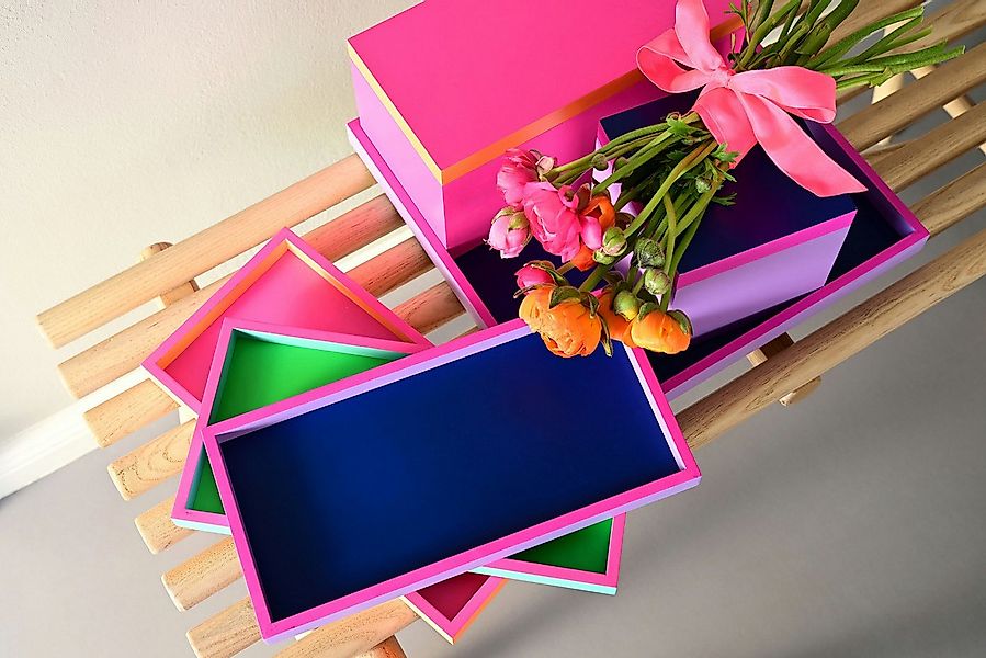 Giftcompany Dekotablett Neo Tablett quadratisch dunkelblau/neon lila/lila 3 günstig online kaufen