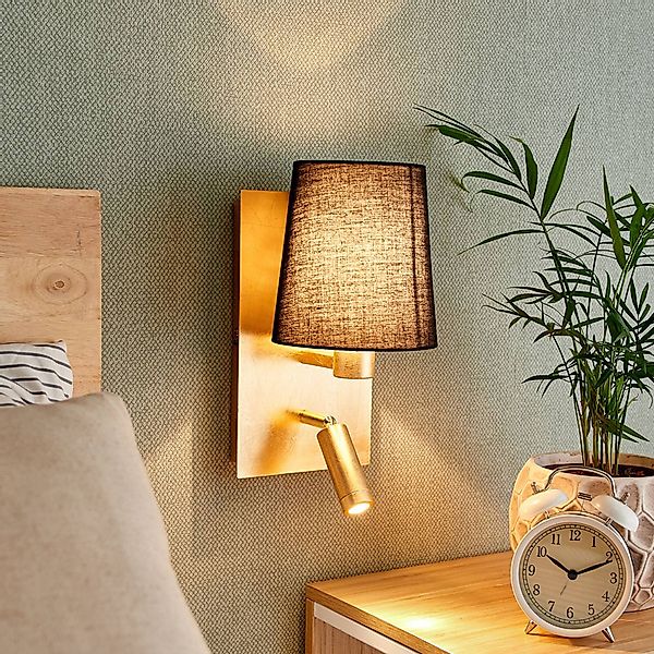 Lindby Wandleuchte Aiden, 30cm, schwarz, gold, LED-Leselicht günstig online kaufen