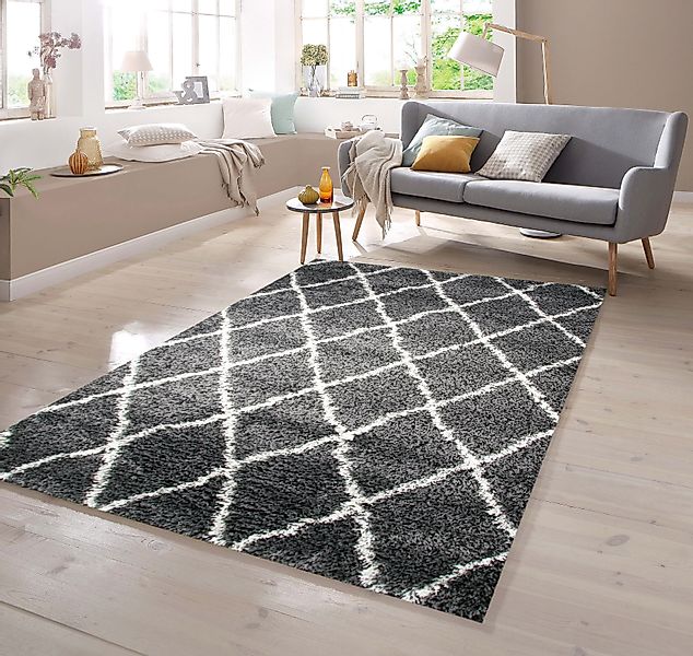 TeppichHome24 Teppich Shaggy in Grau Creme, günstig online kaufen