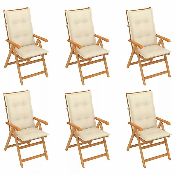 Gartenstühle 6 Stk. Mit Creme Kissen Massivholz Teak günstig online kaufen