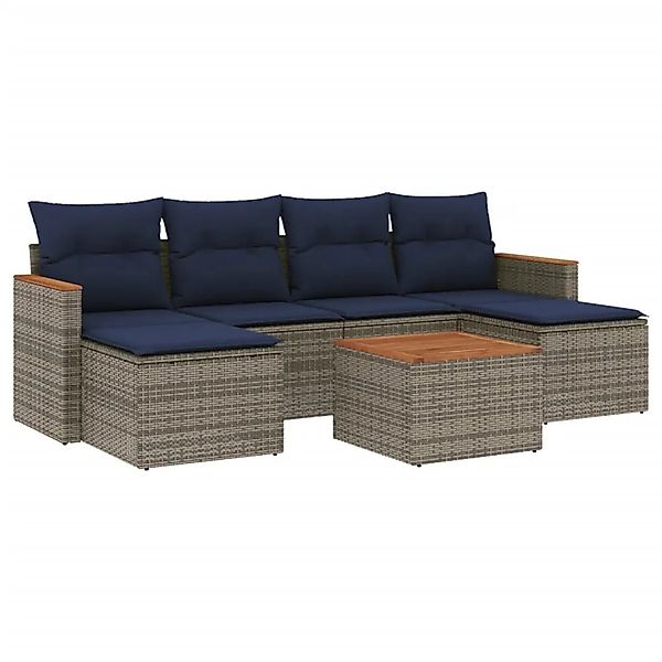 vidaXL 7-Tlg Gartensofa-Set mit Kissen Grau Polyrattan 3226229 günstig online kaufen