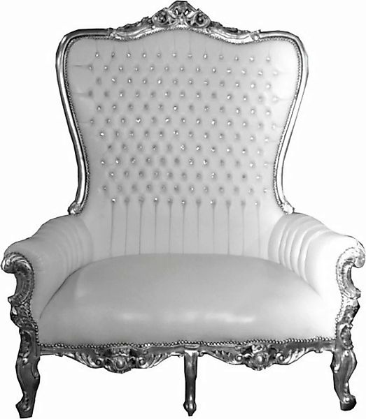 Casa Padrino Sofa Barock Doppel Thron Sessel Majestic Weiß / Silber mit Bli günstig online kaufen