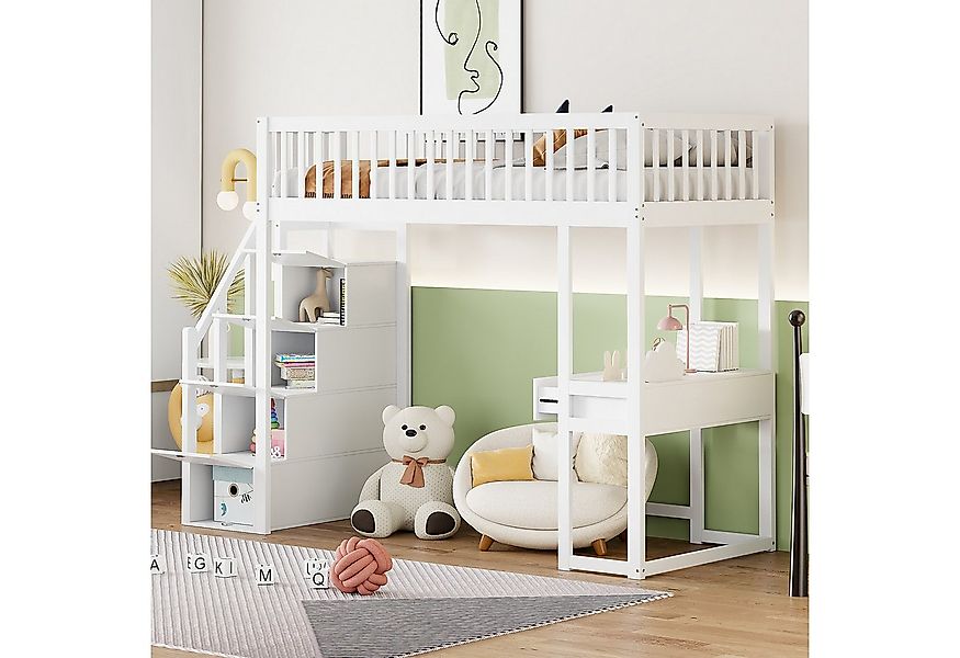 Odikalo Hochbett 90x200 Jugendbett Kinderbett mit Schreibtisch (90x200 Hoch günstig online kaufen