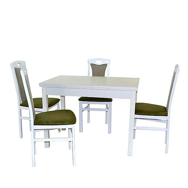 Küchen Essgruppe in Weiß Ausziehtisch und vier Stühlen (fünfteilig) günstig online kaufen