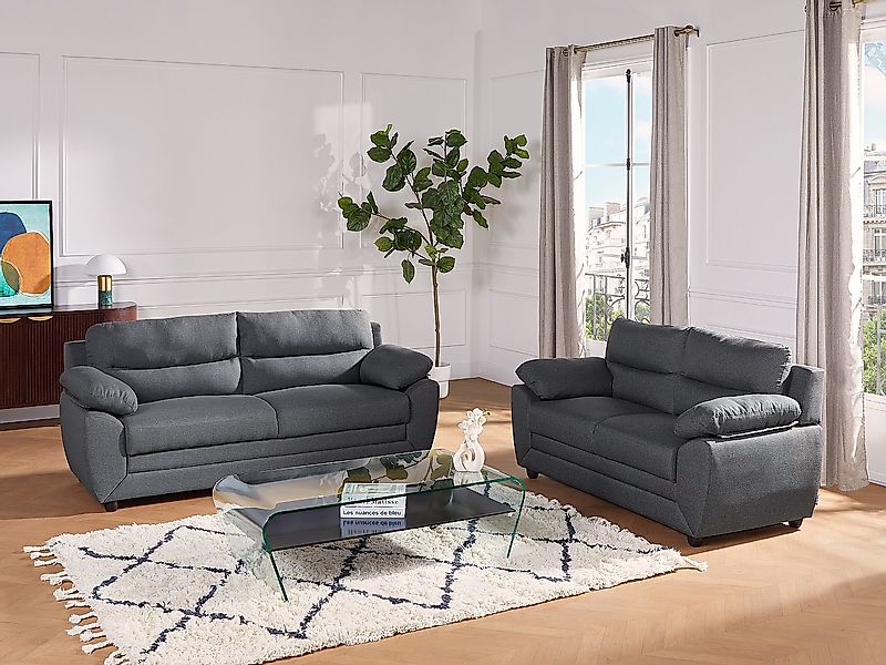 Sofa 3-Sitzer & 2-Sitzer - Stoff - Anthrazit - MANOA günstig online kaufen