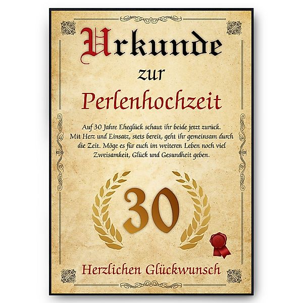 Tigerlino Poster Urkunde zum 30. Hochzeitstag günstig online kaufen