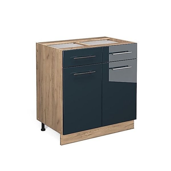 Vicco Unterschrank Fame-Line, Dunkelblau Hochglanz/Goldkraft Eiche, günstig online kaufen