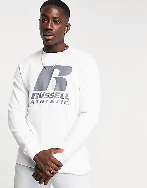 Russell Athletic – Pullover in Weiß mit Rundhalsausschnitt und R-Logo günstig online kaufen
